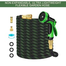 25/50/75/100/150FT Non-Expandable Flexible Garden Water Hose Spray Nozzle Gun