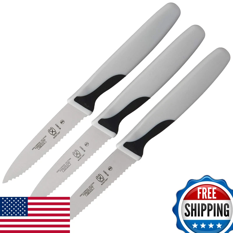 Mercer Culinary M19903 Millennia Black Handle 3-Inch Slim Serrated Paring