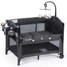 Baby Bassinets Bedside Sleeper, 4 in 1 Portable Bedside Crib w/Mattress, Diap...