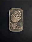 Vintage Merry Christmas Santa 1 oz .999 Fine Silver Bar SilverTowne Toned