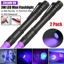 2x Handheld UV Pen Light Ultra Violet LED Flashlight Torch 395nm Blacklight Lamp