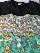 Mixed Brand Lot Of 3 Size XL Scrub Tops, Disney, LOPEZ, Dickies New And Preowned