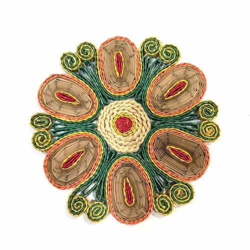 70s Bright Groovy Straw Raffia Trivets Rattan Wicker Boho Decor Hot Pads Vintage image 5