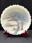 Fenton Art Glass 8" Satin Vaseline Uranium Glass Plate Hand Painted Signed 1980