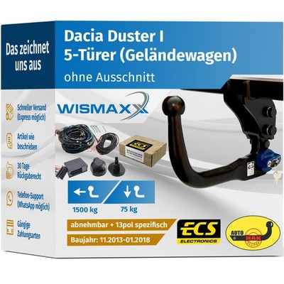 ANHÄNGERKUPPLUNG vert. abnehmbar für Dacia Duster I 13-18 +13pol E-Satz ECS