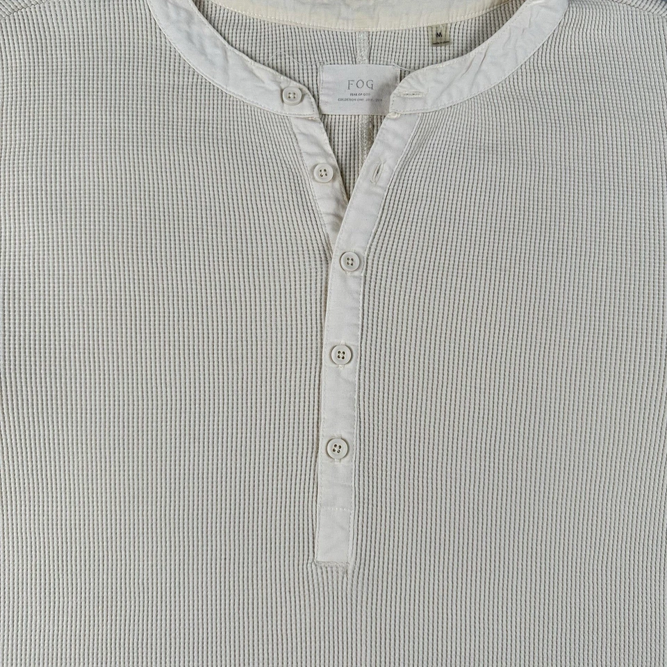 Camisa Fear Of God Henley Para Hombre Mediana Blanca Alargada Térmica Waffle Manga Larga Foto 2 de 4
