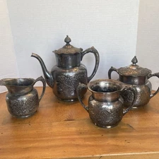 Antique Pairpoint MFG Co Silver Tea Set 4 Piece Tea Pot Sugar Cream Canister