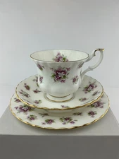 ROYAL ALBERT BONE CHINA "SWEET VIOLETS" TEA CUP/ SAUCER /DESSERT PLATE TRIO