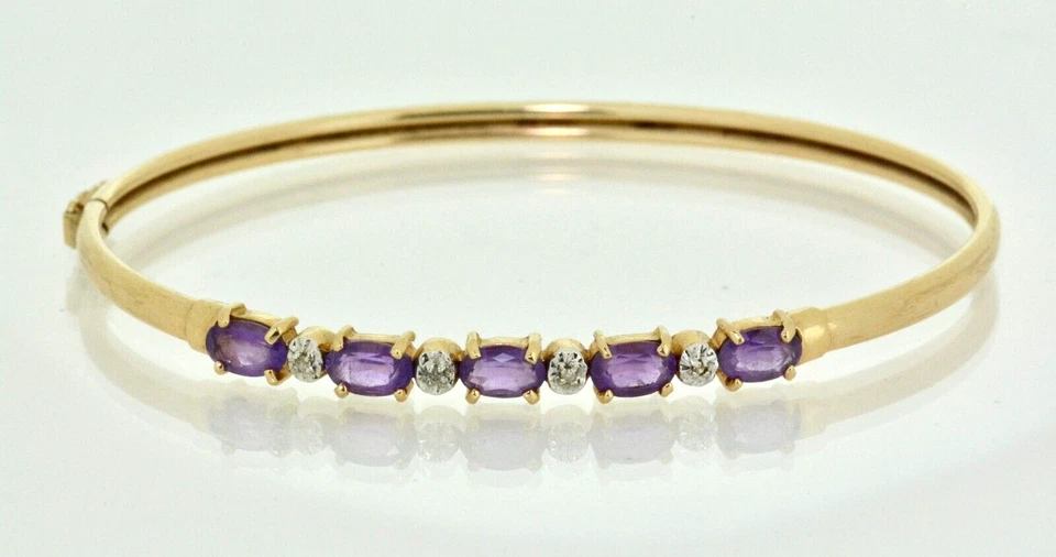 1.88 ctw 椭圆形紫水晶和钻石 7.50 英寸手镯手链 10k 黄金 — 第 2/4 张图片