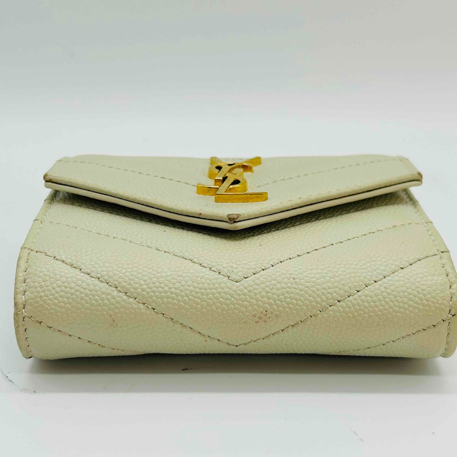 Saint Laurent Portafoglio Trif Compatto Pelle Avorio Logo YSL Autentico