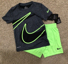 New Boy's Gray Lime Green Nike 2 pc shorts set Size 4