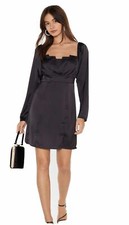 NASTY GAL Turn Up The Pleat Satin Black Mini Cocktail Night Dress Sz 6