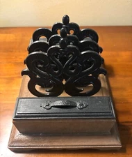 Vintage Letter Holder Mail Desk Top Caddy Bill Sorter, Faux Wood, w/ Lids