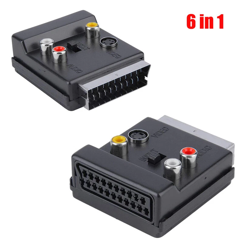 SCHALTBARER SCART STECKER AUF BUCHSE & 3 x Cinch Phono & 4 Pin Mini DIN SVHS TV ADAPTER - Bild 4 von 4