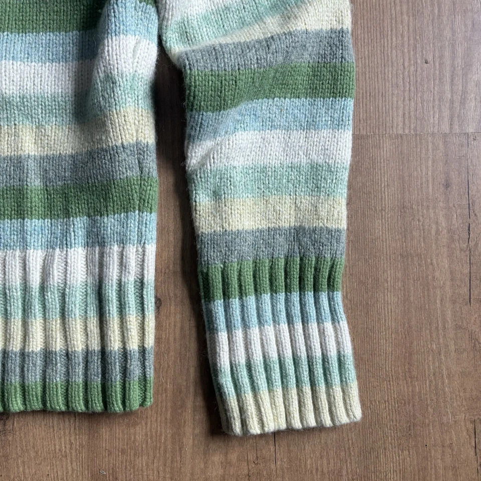 Vintage GAP Y2K Women's Medium Wool Blend Striped Green Turtleneck Sweater Boxy - Image 4 of 4