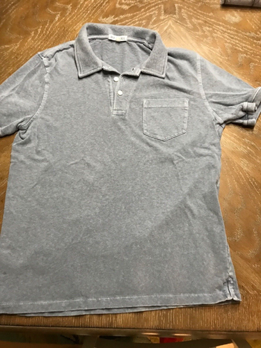 Alex Mill mens gray washed polo shirt SL 24”L chest 36” front pocket Sz XS