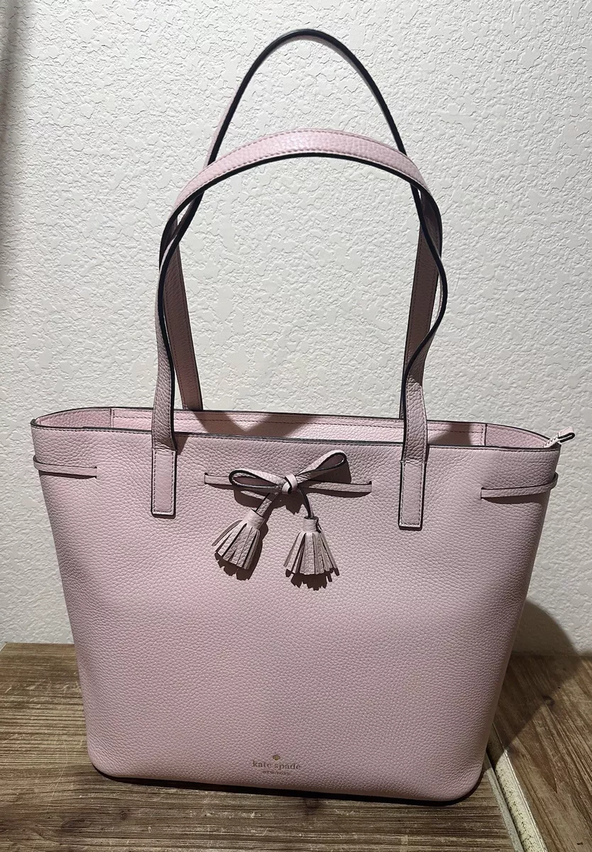 Kate Spade Hayes Chalk Pink Pebbled Leather Bow Detail Top Handle Tote NWT 379