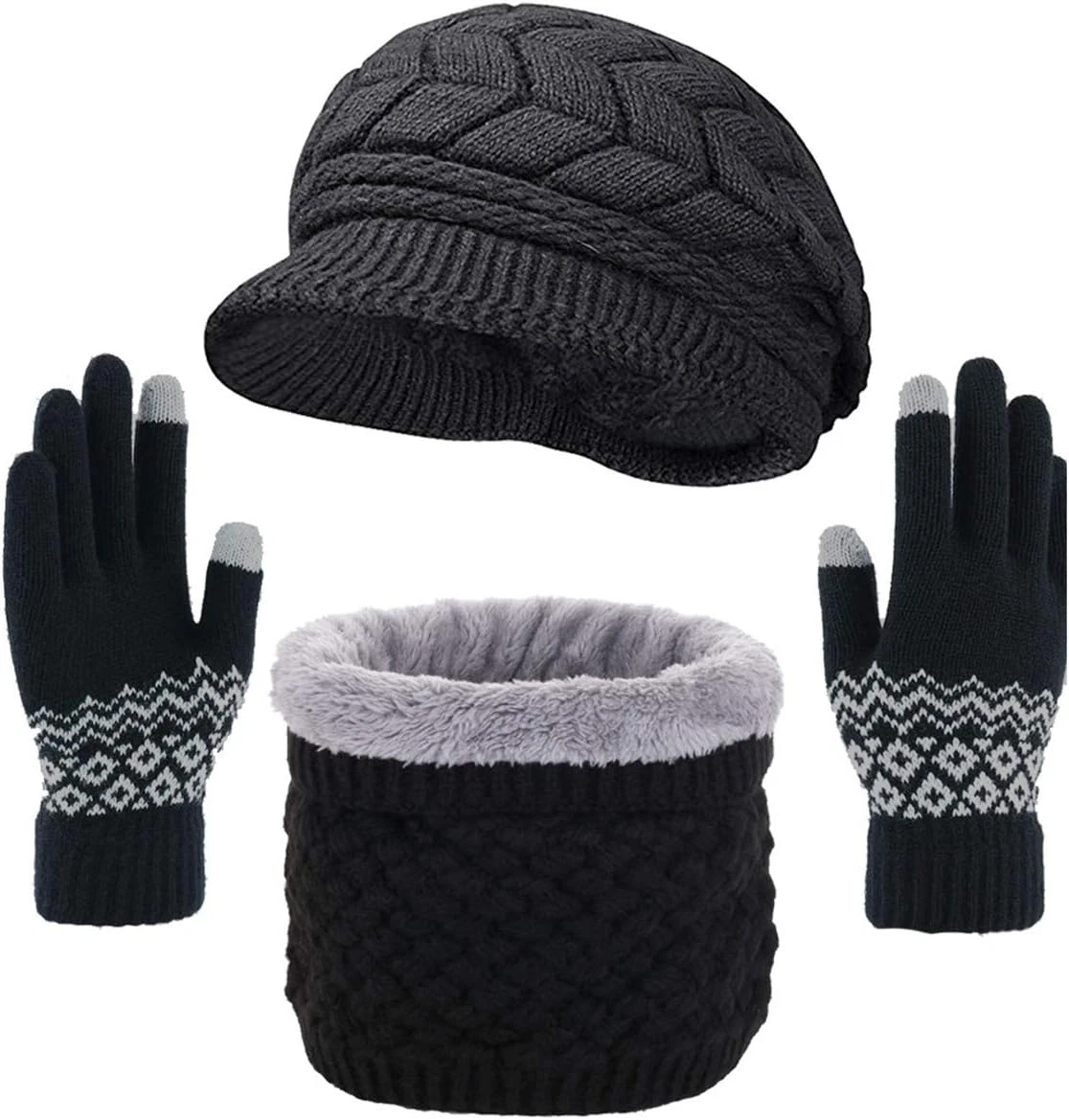 Cappello Bambina Set Invernale Per Bambina: Cappello Con Pompon, Sciarpa Tubolare E Guanti - Maglia Acrilica Calda, Regalo Per Bambini, Colore D Sciarpa Rossa Bambino
