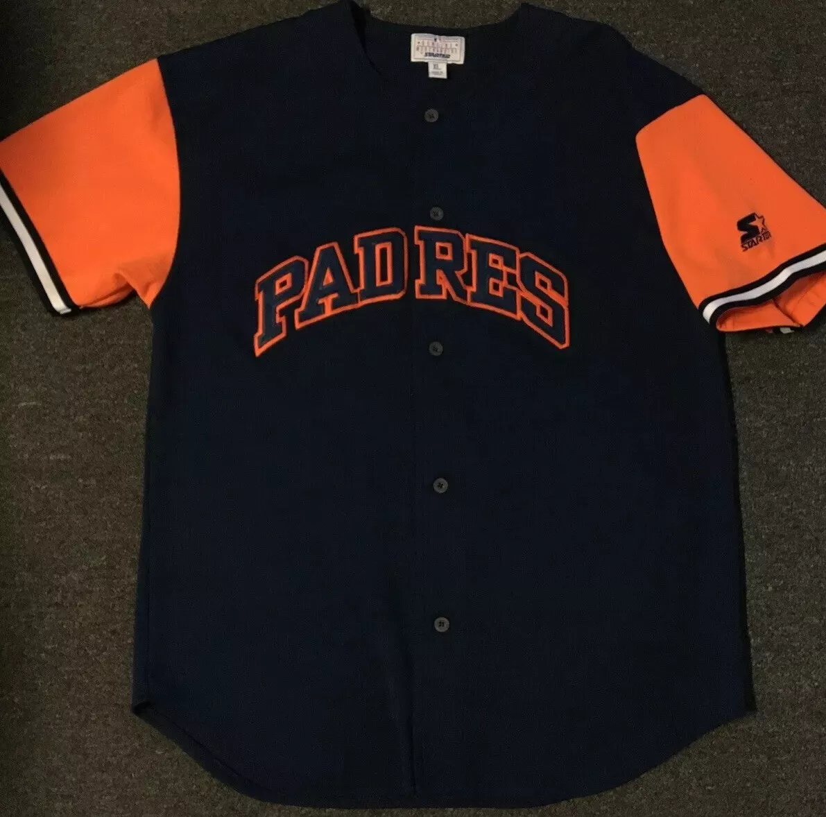 Vtg 90s Starter San Diego Padres Warmup Spellout Jersey XL Hip Hop Chargers  80s