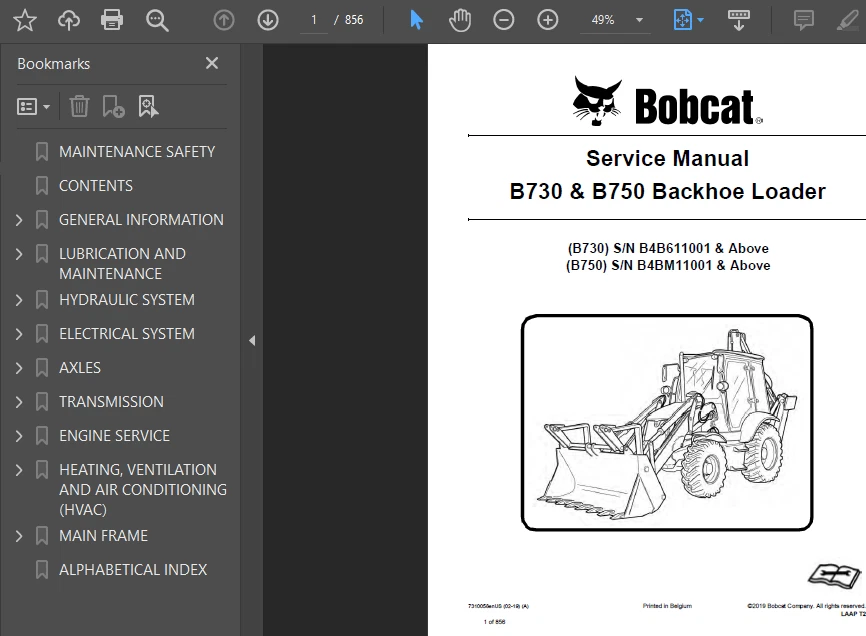 BOBCAT B730 BACKHOE LOADER OPERATORS OWNERS SERVICE REPAIR SHOP MANUAL PDF USB - Image 2 of 4