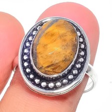 Tiger's Eye Gemstone Handmade 925 Sterling Silver Jewelry Ring Sz 8.5 US 