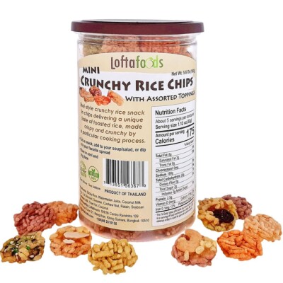 Loftafoods Mini Crunchy Thai Rice Chips Snack (Khao Taen) with Assorted Toppings