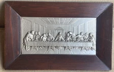 Vintage 3D Relief Silver Metal 'The Last Supper' Framed Artwork Picture Austria