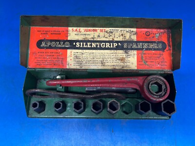 Vintage APOLLO Silentgrip Schraubenschlüssel Junior Set S.A.E. Steckdosen Acces Pollock
