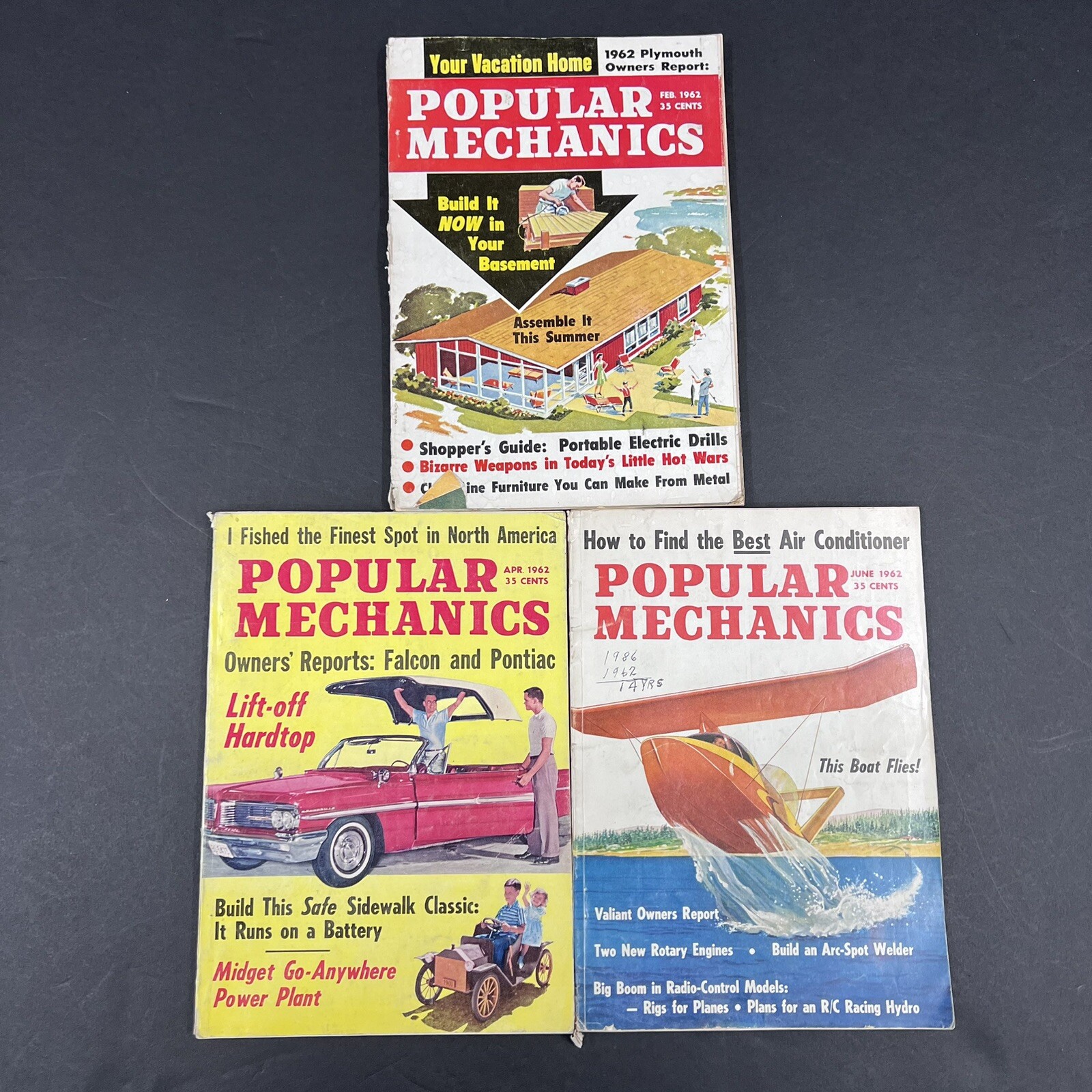 Vintage Popular Mechanics Magazine Lot 1962 February, April, June Back Issues