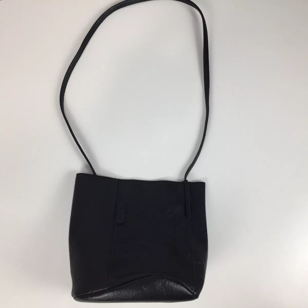 Black faux leather shoulder bag hot sale