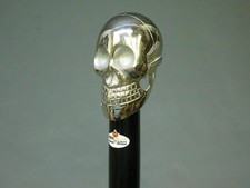 Antique Brass Silver Skull Head Handle Wooden Walking Stick Cane Nautical Gift