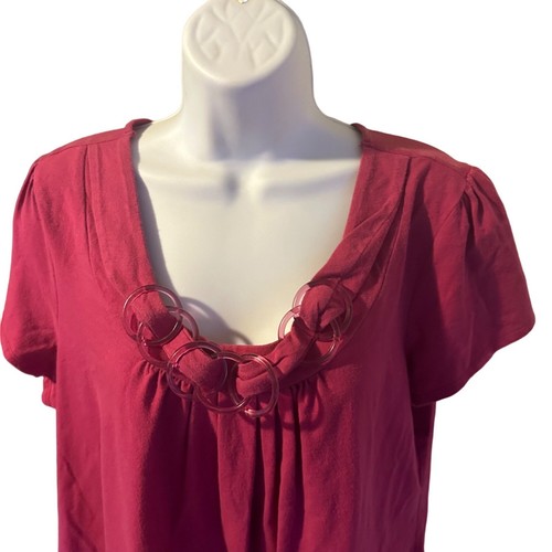 R-Q-T short sleeve pink plastic chain detail blouse size XL - Picture 8 of 8