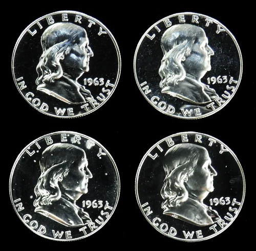 1963 FRANKLIN HALF DOLLAR LOT OF 4 COINS GEM PROOF + CAMEO