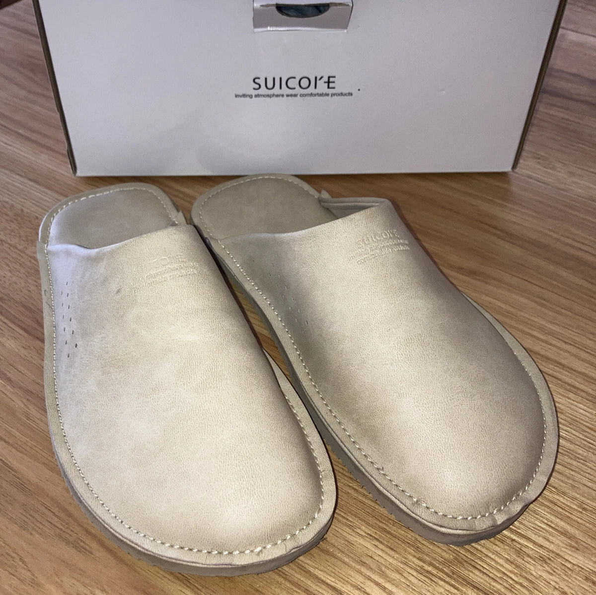 Suicoke Lipper Leather Slides Beige Size 6