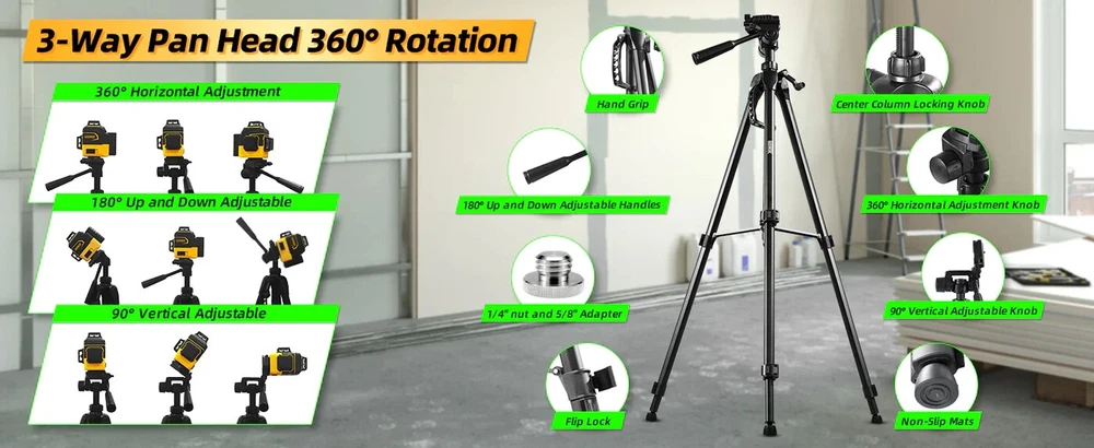 IKOVWUK Laser Level, 3x360° Cross Line for Construction 12-Lasers+ Tripod & Case