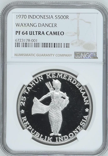 INDONESIA 500 Rupiah 1970 Silver NGC PF64 Wayang Dancer
