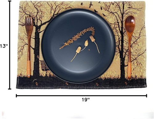 Set of 4 Autumn Birds Orange Tan Dining Table Luxury Tapestry Premium Placemats - Picture 3 of 10