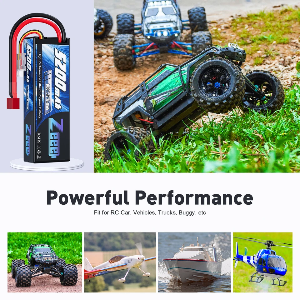 2x Zeee 2S 7,4V Lipo Akku Batterie T Stecker 5200mAh 100C für RC Fahrzeuge Auto - Bild 4 von 4