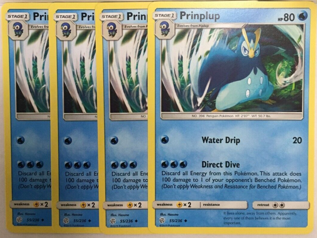 POKEMON 4X PRINPLUP 55/236 COSMIC ECLIPSE UNCOMMON NEAR MINT-PLAYSET