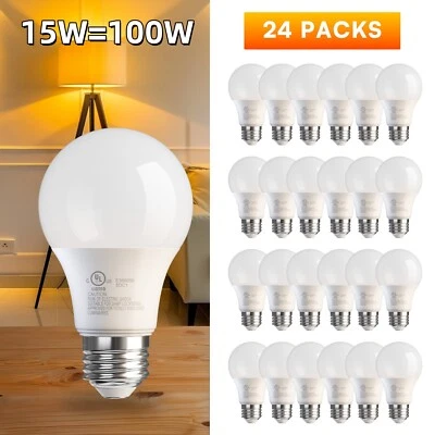 100W Equivalent LED Light Bulb 1500 LM A19 5000K Daylight No-Dimmable 12/24Pack