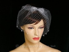 Handmade Ivory 9" Bridal Pearls Edge Wedding Birdcage Blusher Veil