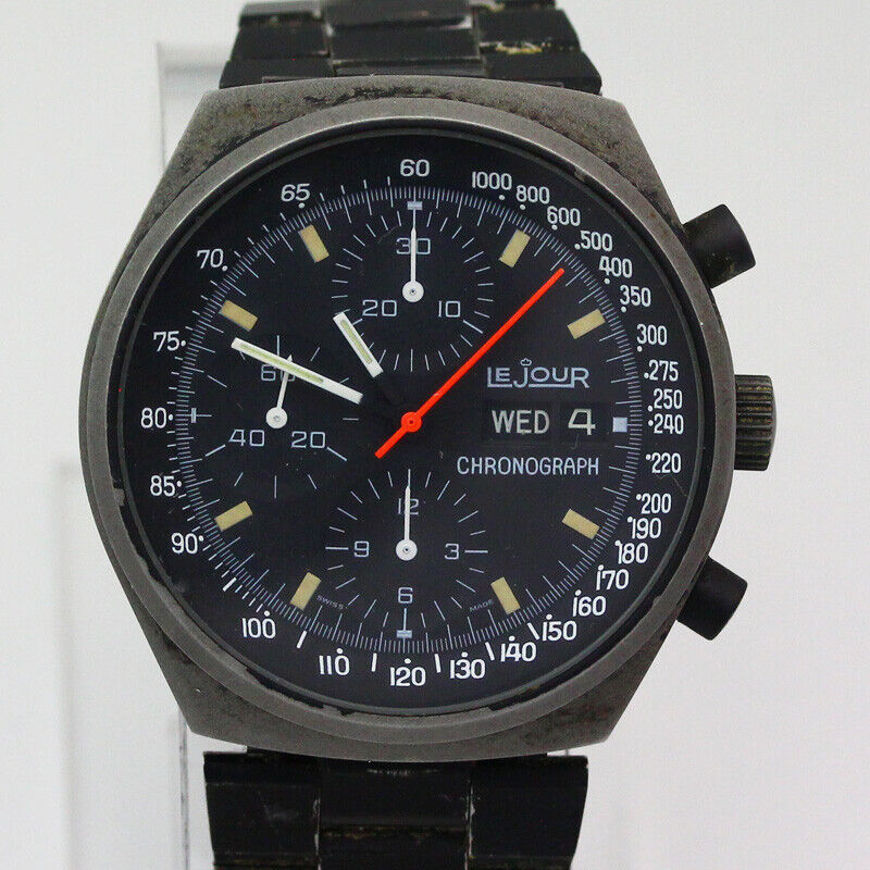 Le Jour Chronograph 7000 Diver 7750 Valjoux Day Date 41mm PVD Coated Wristwatch