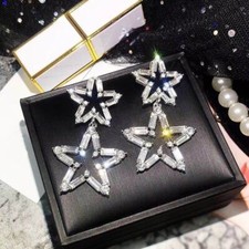 Women Big Star Drop Earrings - Shiny Crystal Dangled Earring Lucky Charm Jewelry