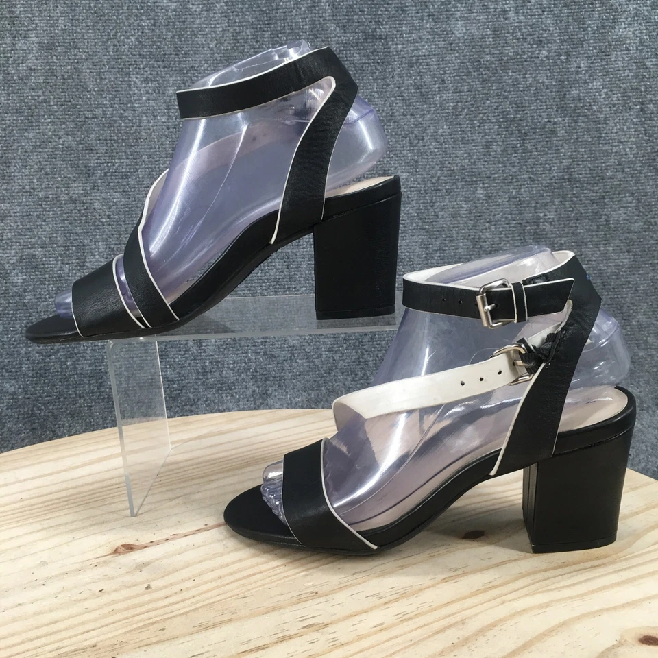 Tahari Sandals Womens 7 M Pansy Ankle Straps Black Leather Buckle Heels Casual - Image 2 of 4