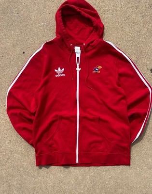 adidas Originals KU Kansas Jayhawks Jayhawk Full Zip Hooded Hoodie Red XL
