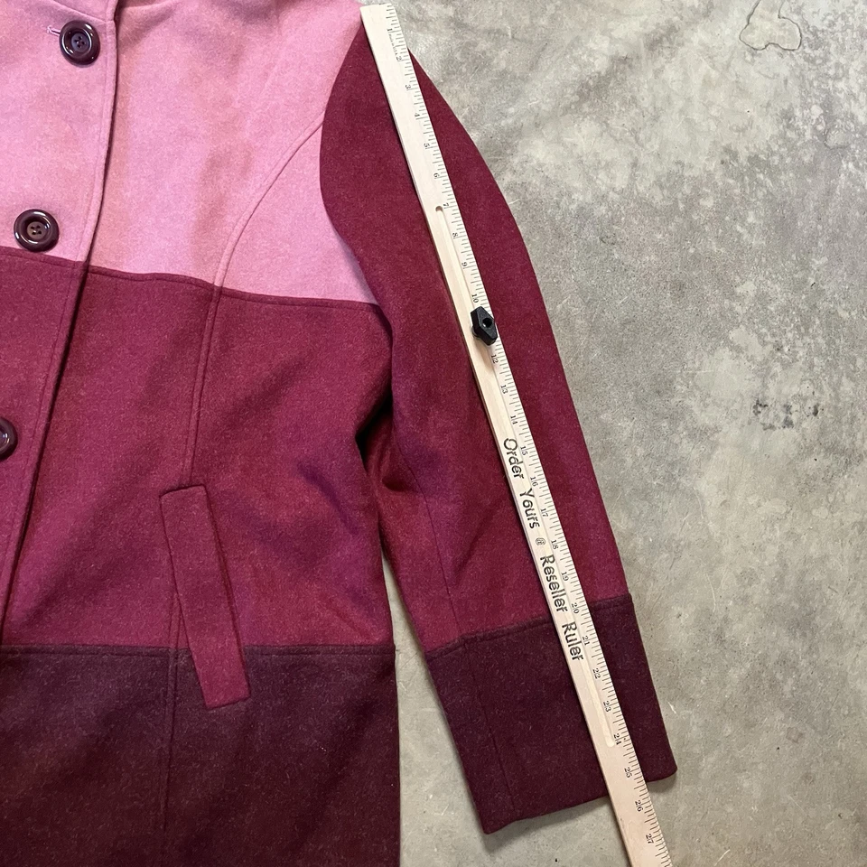 Abrigo Isaac Mizrahi Live Mujer XL Imitación Lana Rosa Color Bloque Abrigo Vino Combo Foto 2 de 4