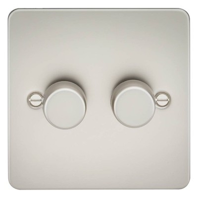 2 Gang 2 Wege LED Dimmschalter 10-200W flache Platte Pearl Nickel schraubenlos