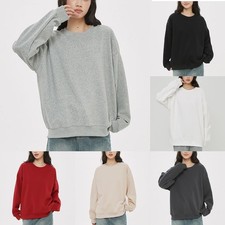 Long Sleeve Sweatshirt Women Solid Color Oversize Round Neck Loose Comfortable