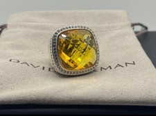 David/Yurman Albion 925 Silver 20mm Albion Lemon Citrine Diamond Ring Sz 6