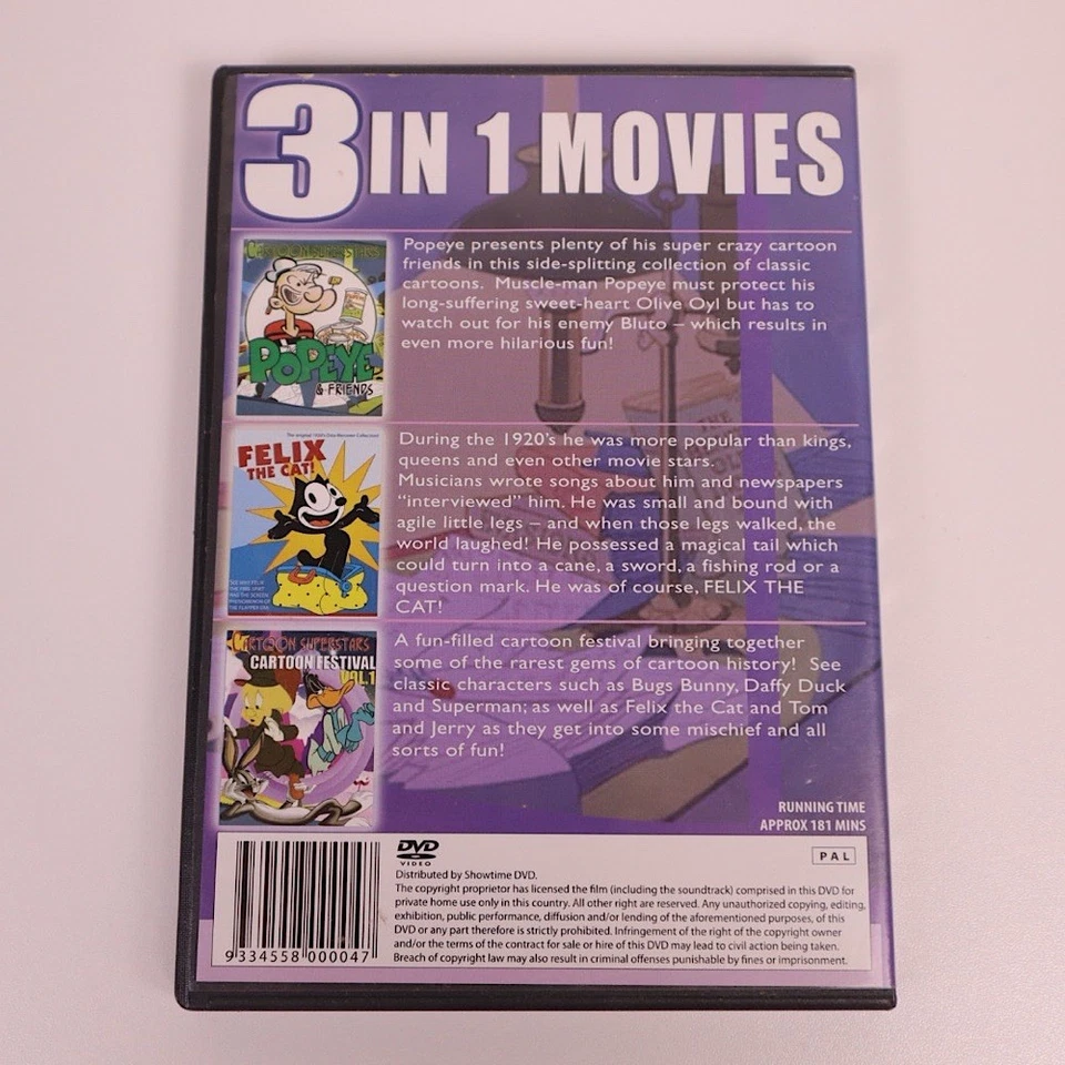 3 IN 1 Movies Popeye & Friends Vol. 1 Felix the Cat Cartoon Festival Vol. 1 DVD - Image 2 of 3